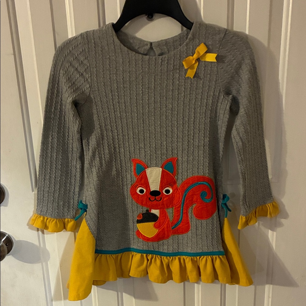 Emily Rose Gray Sweater with Orange Squirrel and Yellow Accents